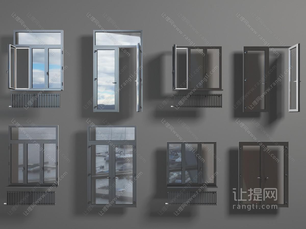现代黑色金属边框的平开窗