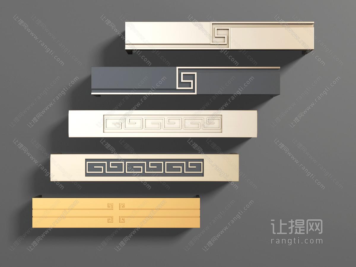 新中式带有回字花纹的金属拉手
