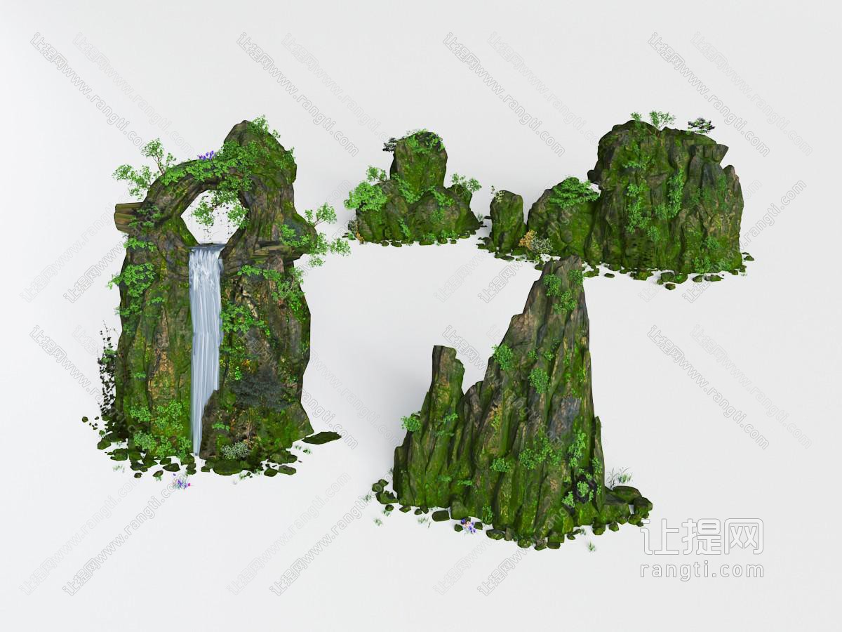 中式假山瀑布景观小品