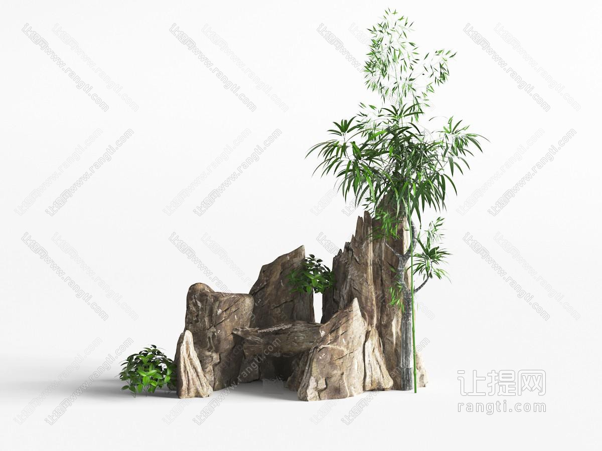 中式假山竹子景观小品