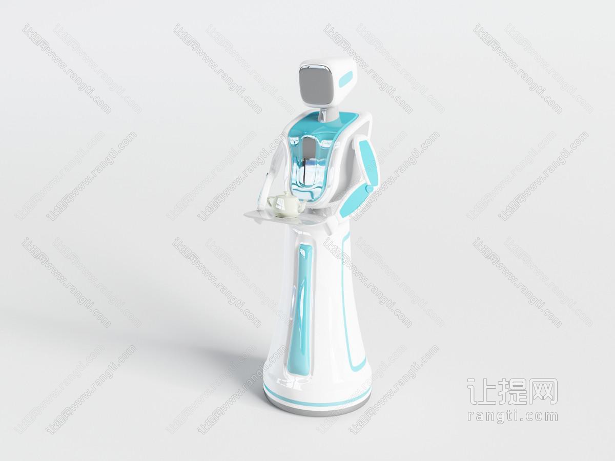 现代端着托盘茶具的机器人