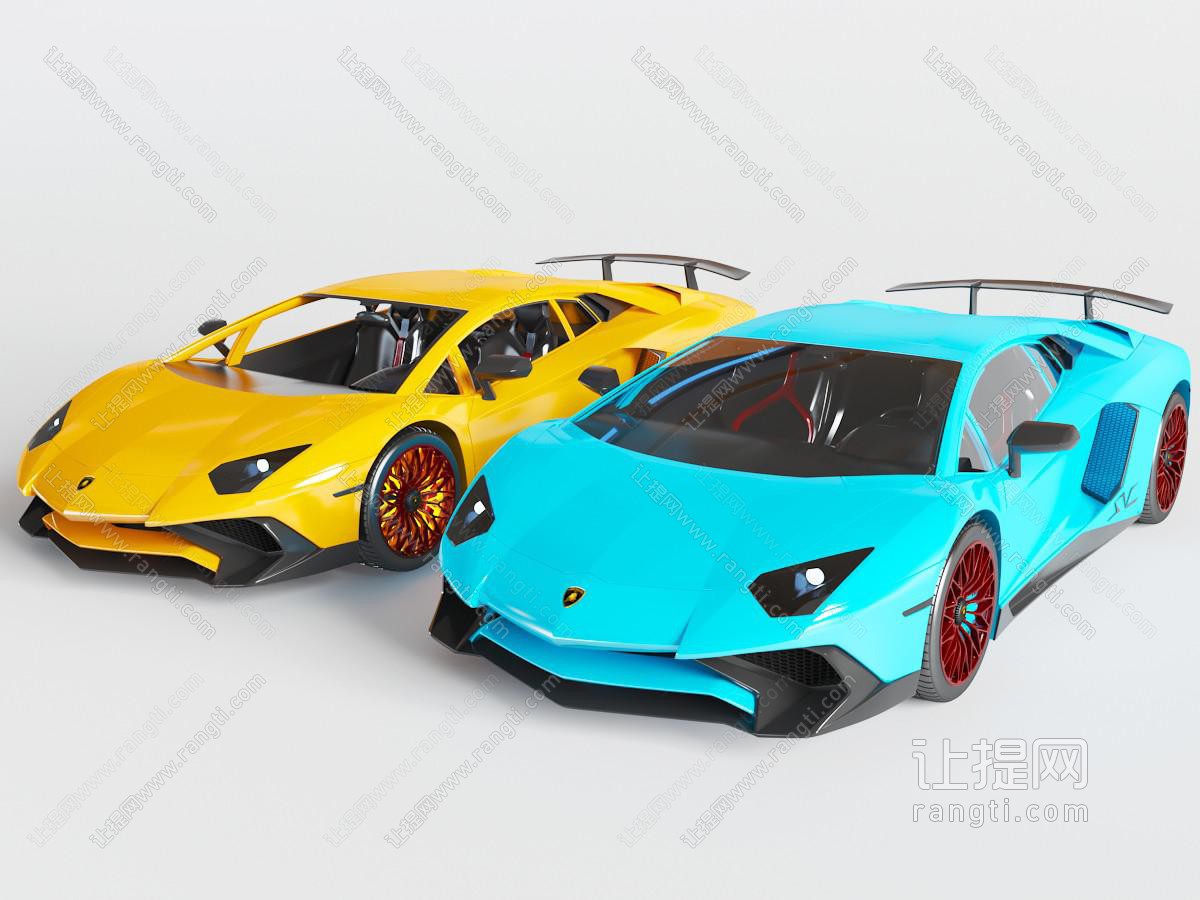 现代黄色蓝色跑车汽车