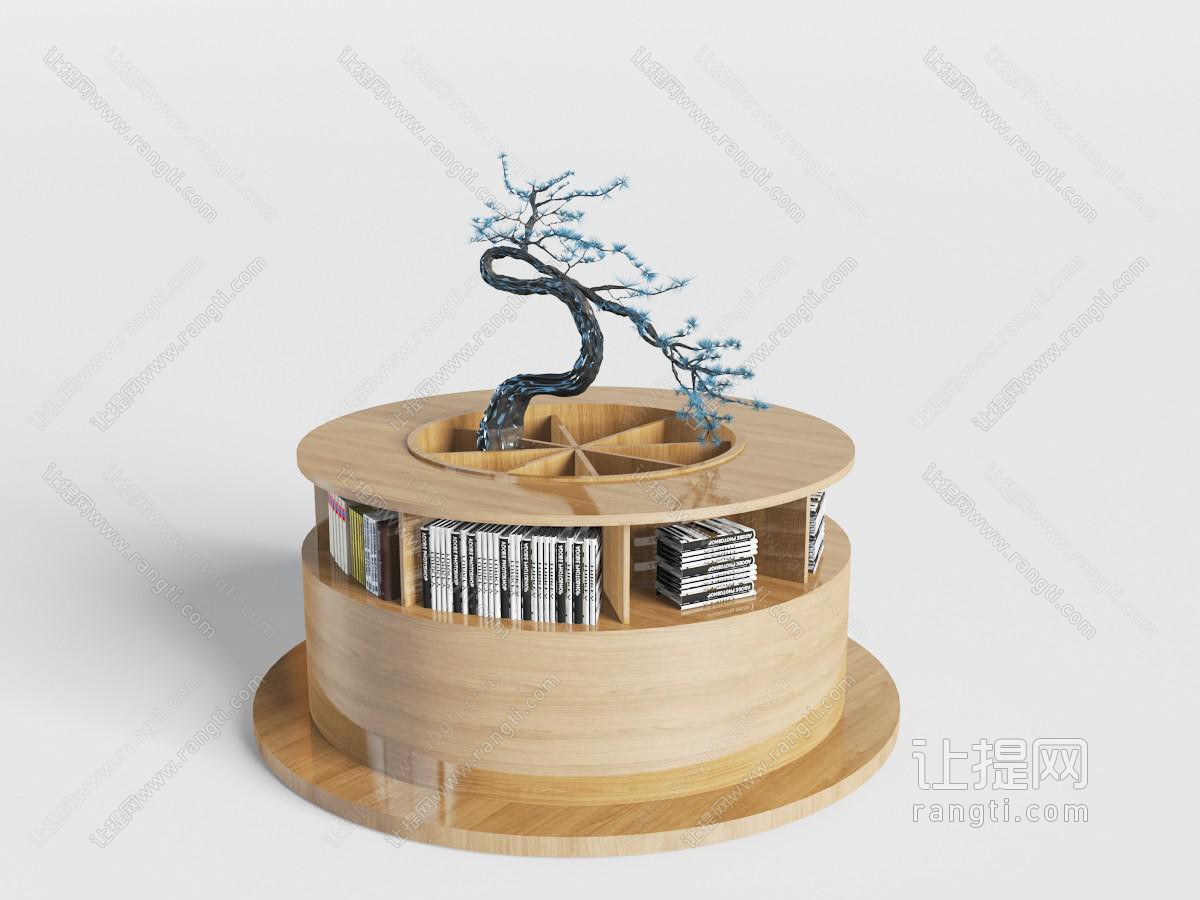 装饰松树盆景的旋转书柜