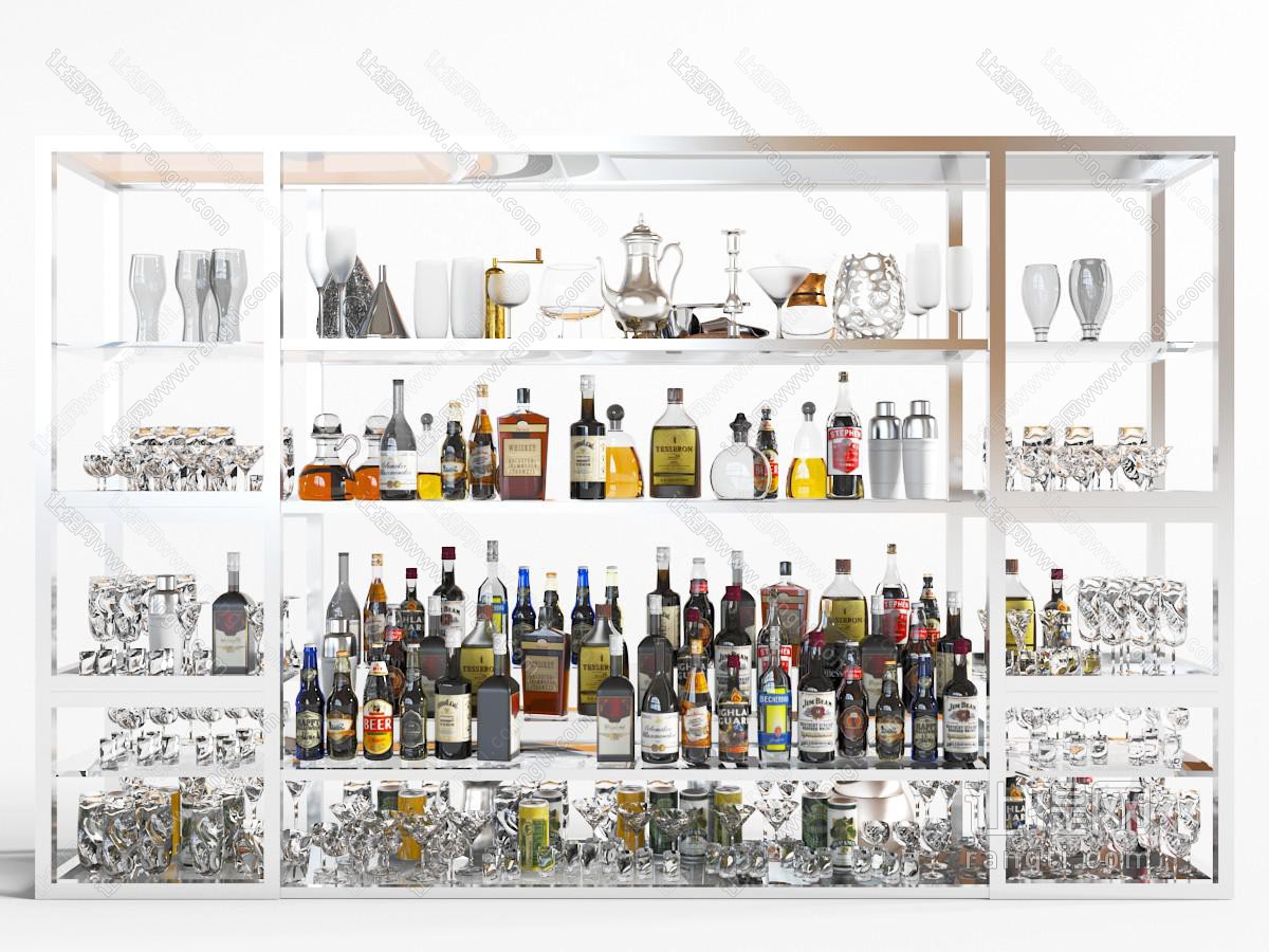 现代轻奢开放式酒柜酒瓶酒杯
