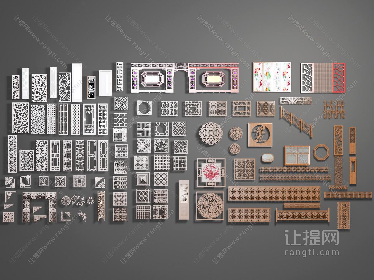 中式隔断窗格护栏栏杆