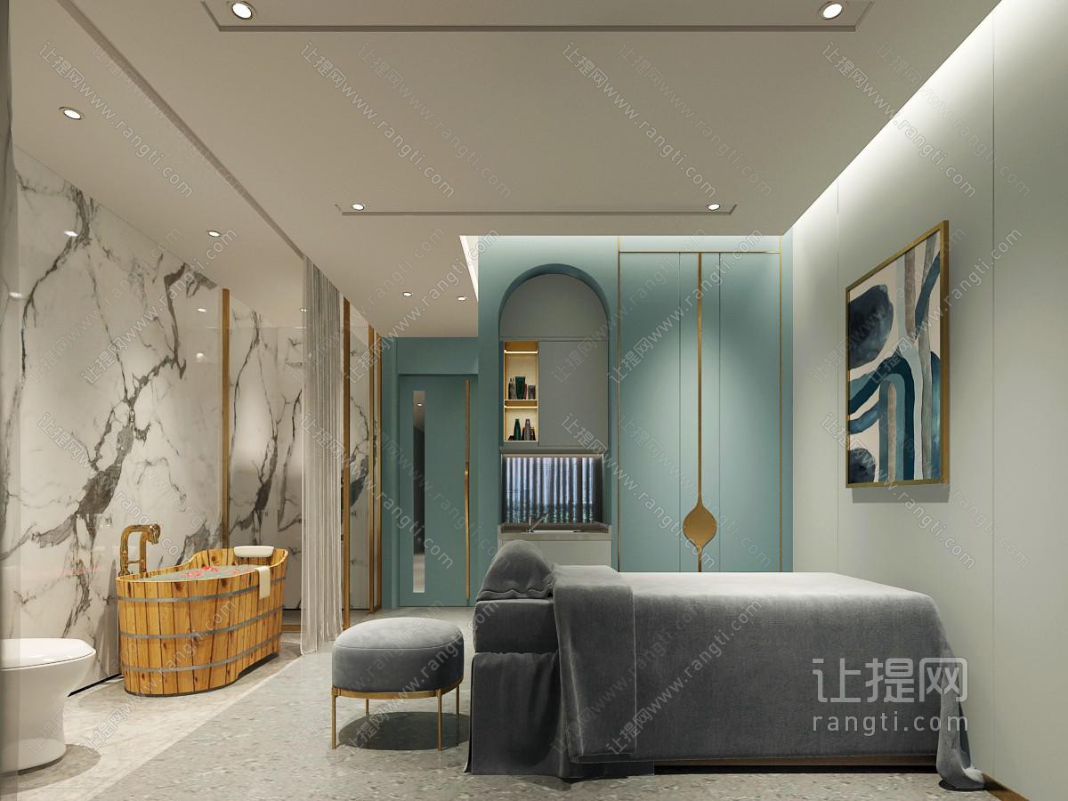现代轻奢美容院会所spa护理房按摩床