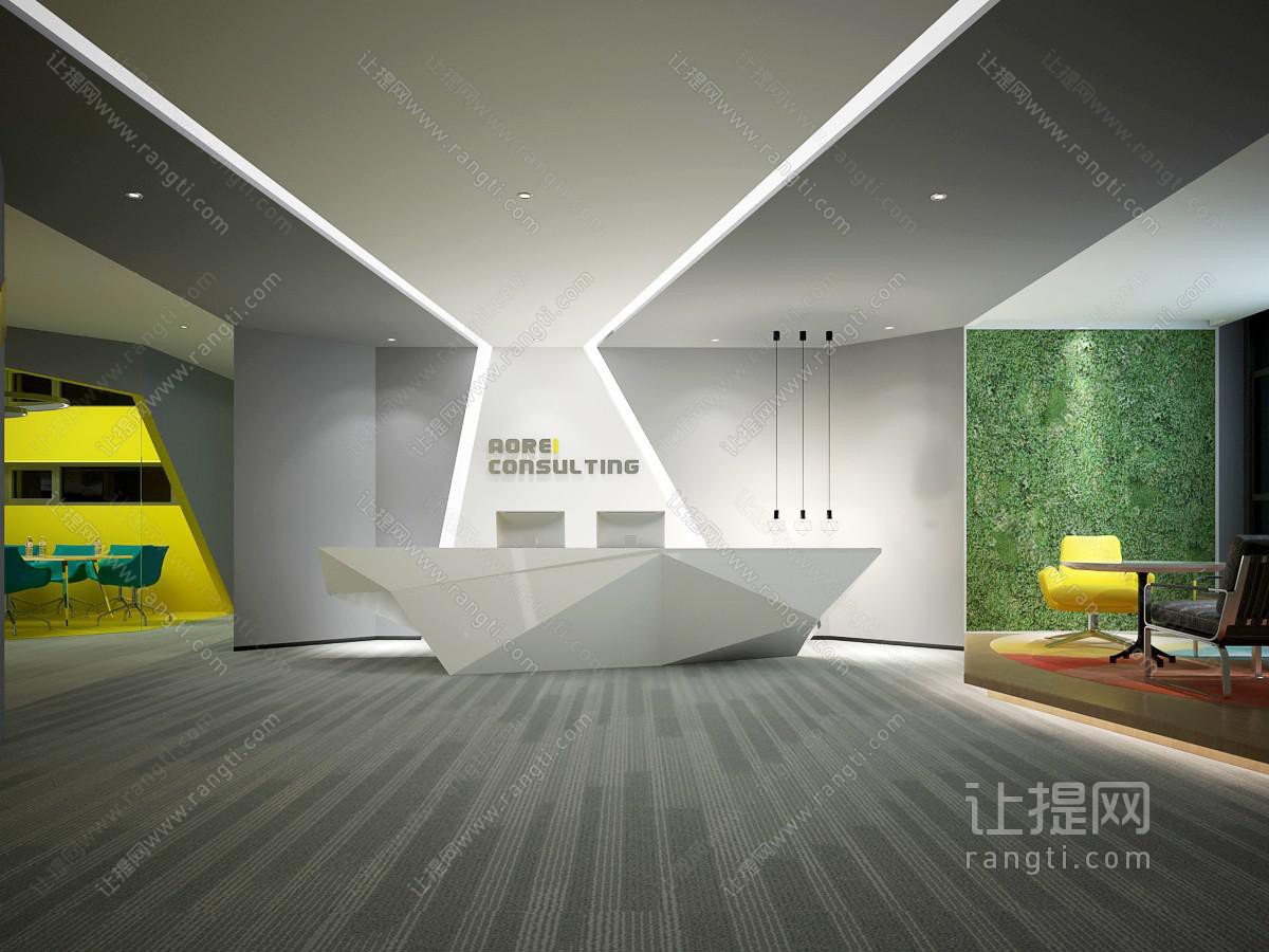 后现代大堂前台接待台洽谈区