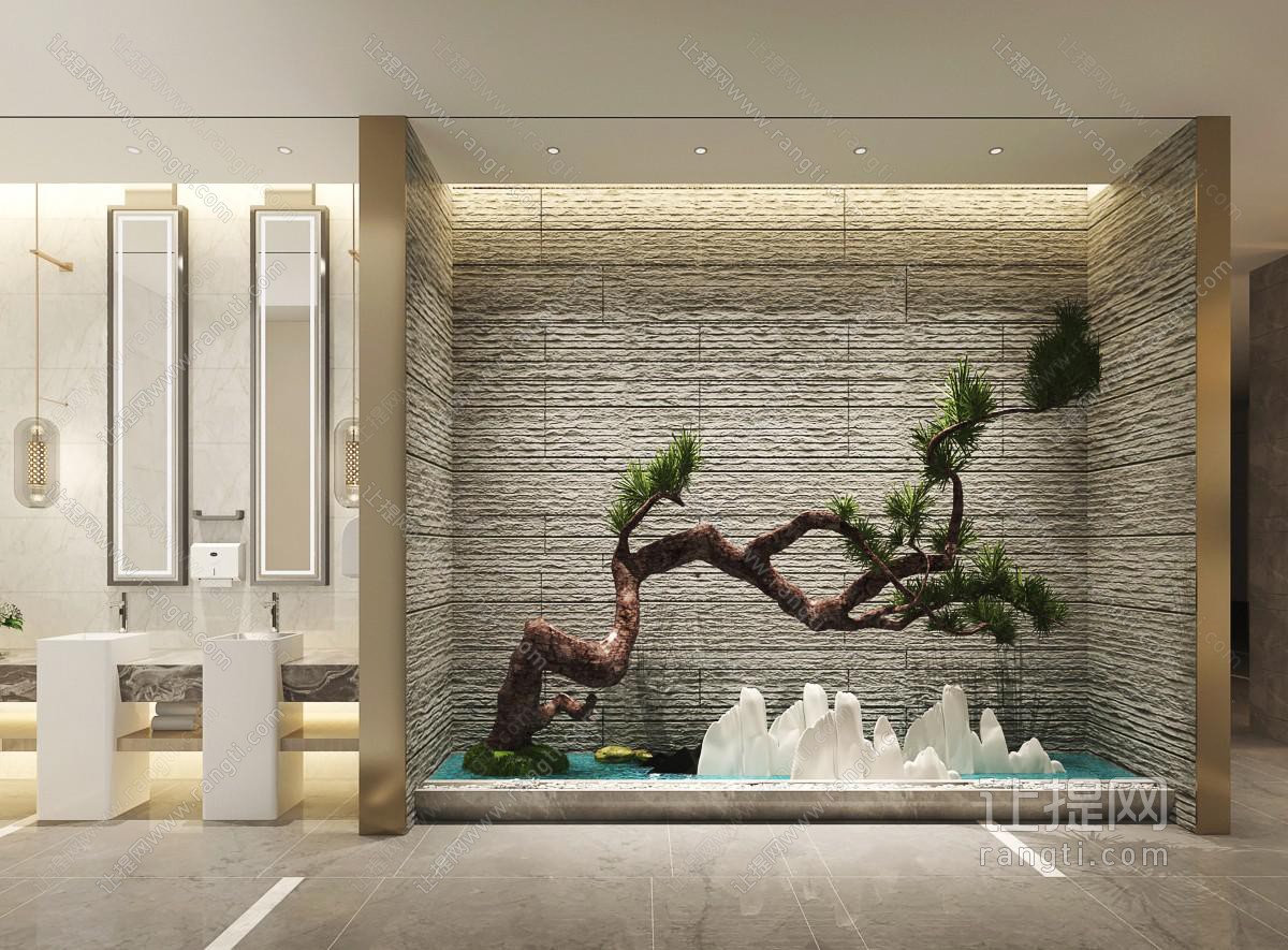 新中式公共卫生间洗手间景观小品