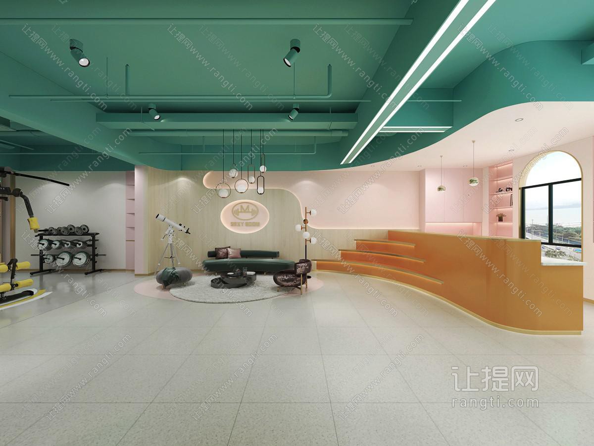 现代健身房大堂前台接待区