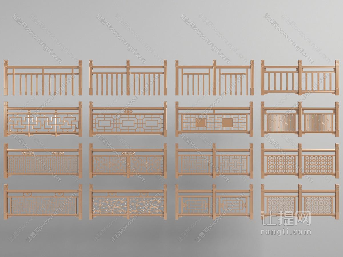 中式实木花纹栏杆护栏
