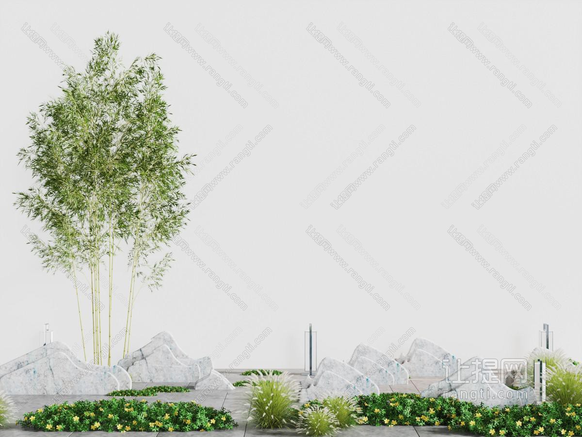 中式竹子假山花坛景观园艺小品