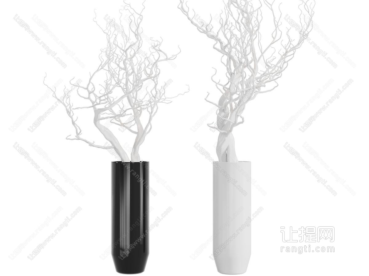 现代黑色白色陶瓷花瓶干枝装饰品