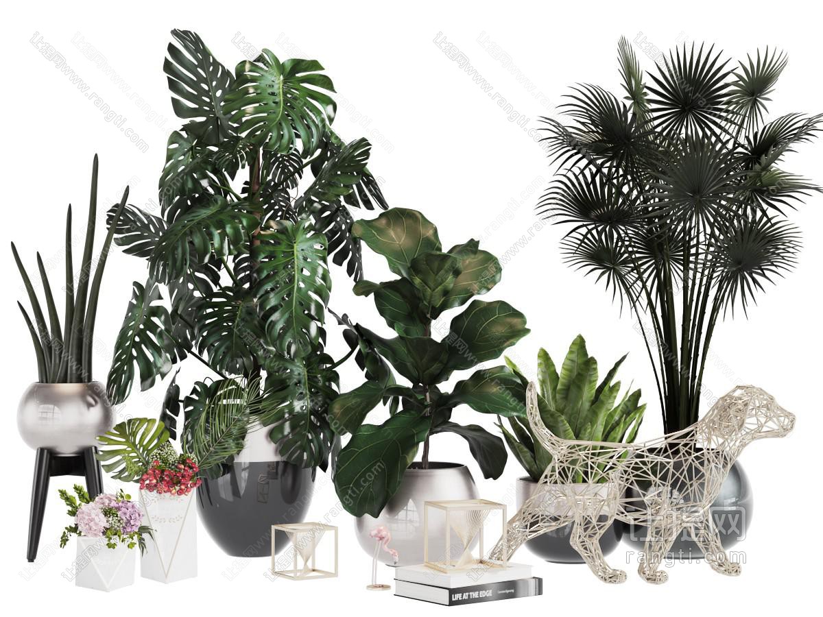 现代盆栽植物金属镂空小狗景观小品