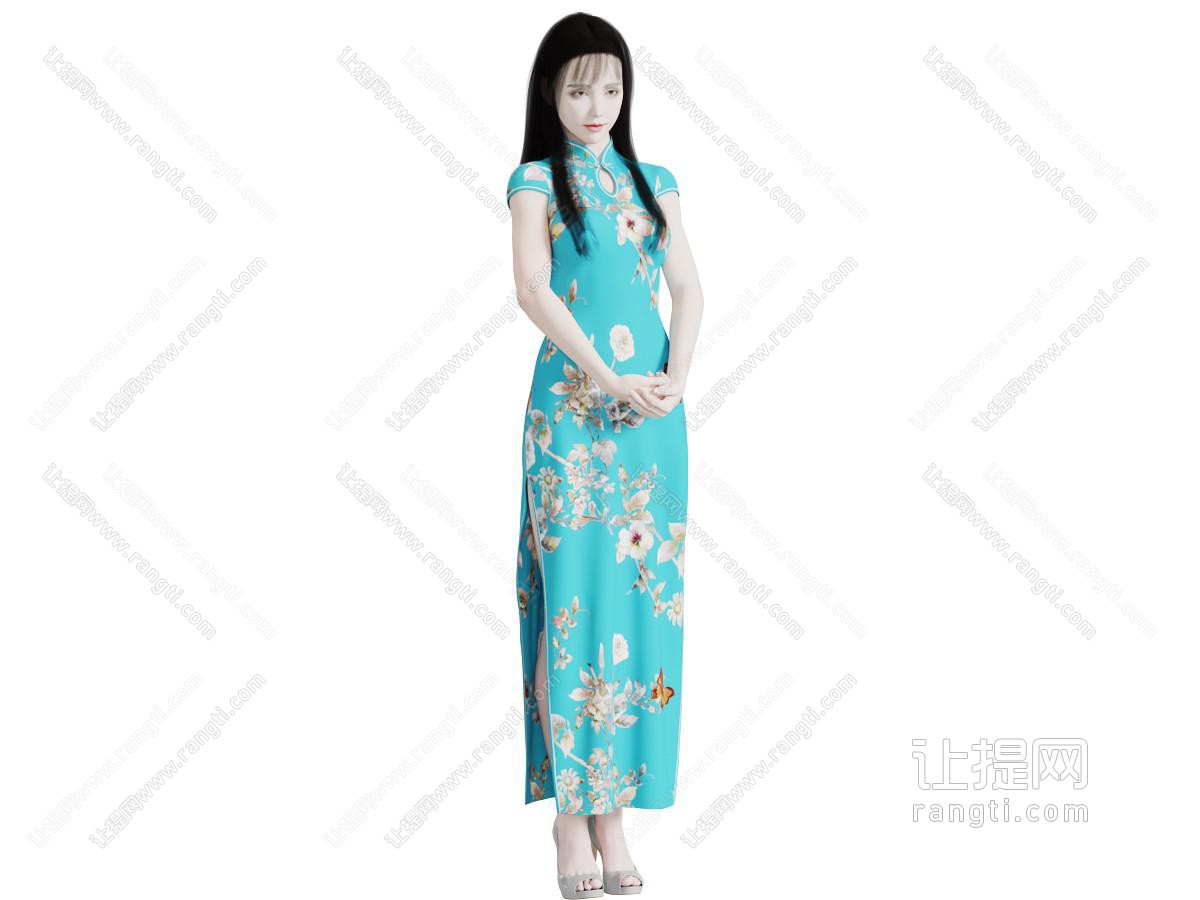 穿着蓝色旗袍的女人