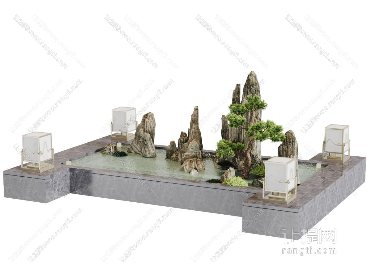 中式假山水池园艺小品