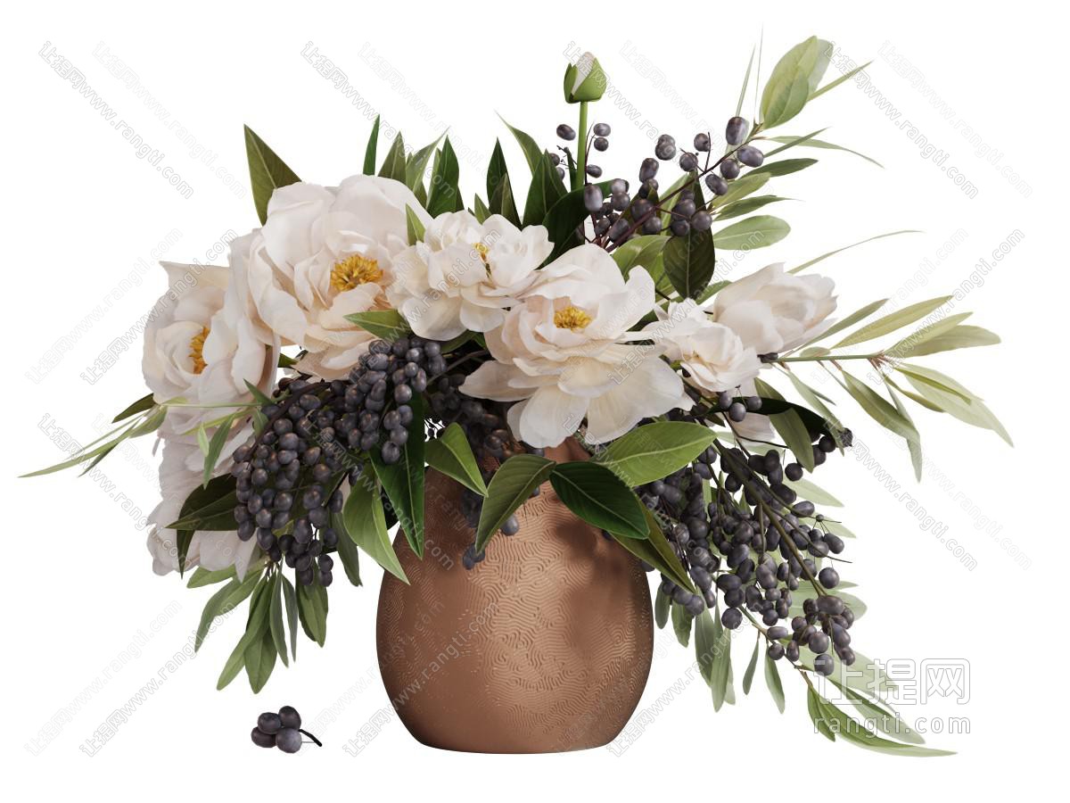 土陶花瓶花卉