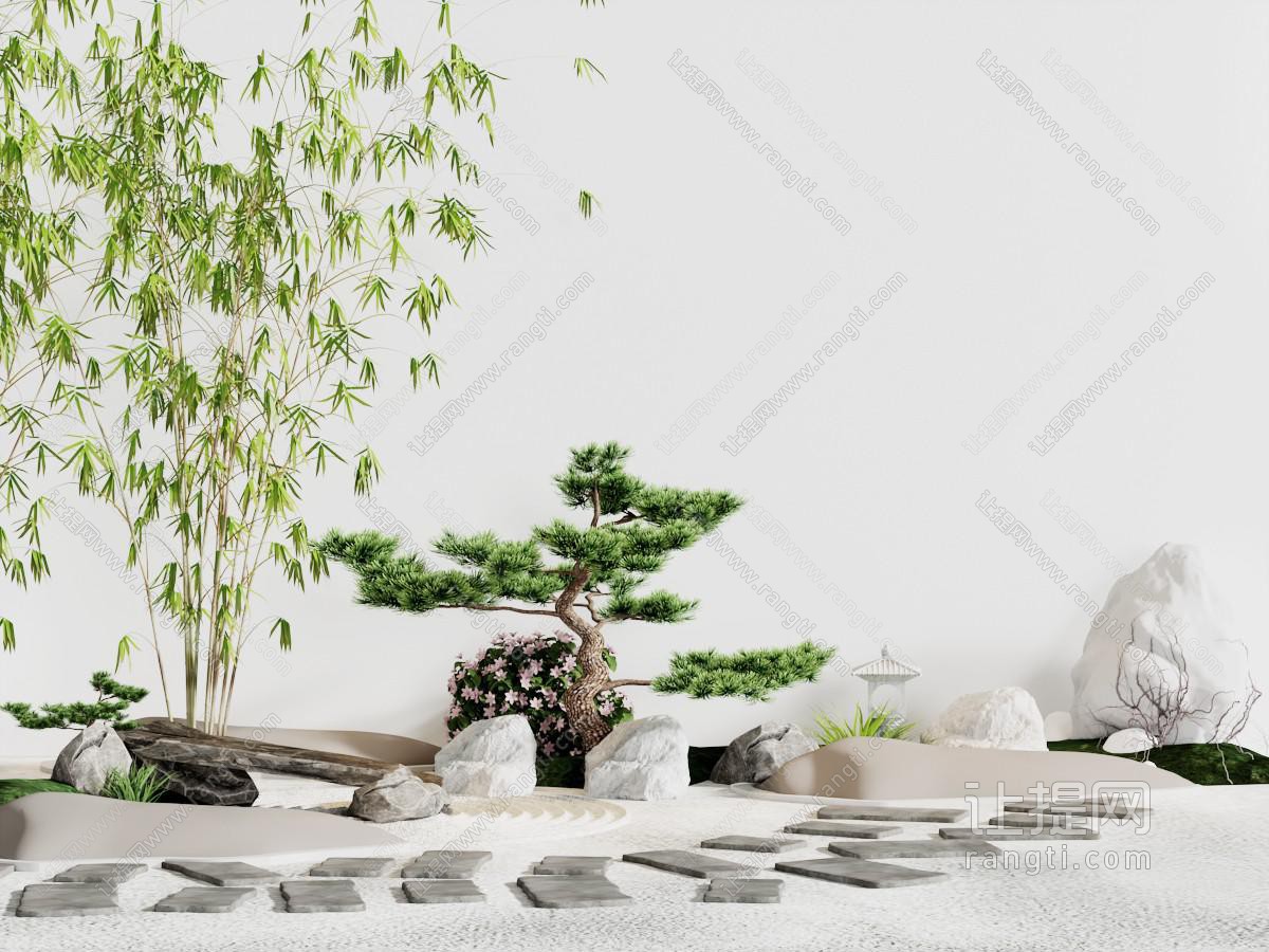 中式庭院松树石经竹子景观园艺小品