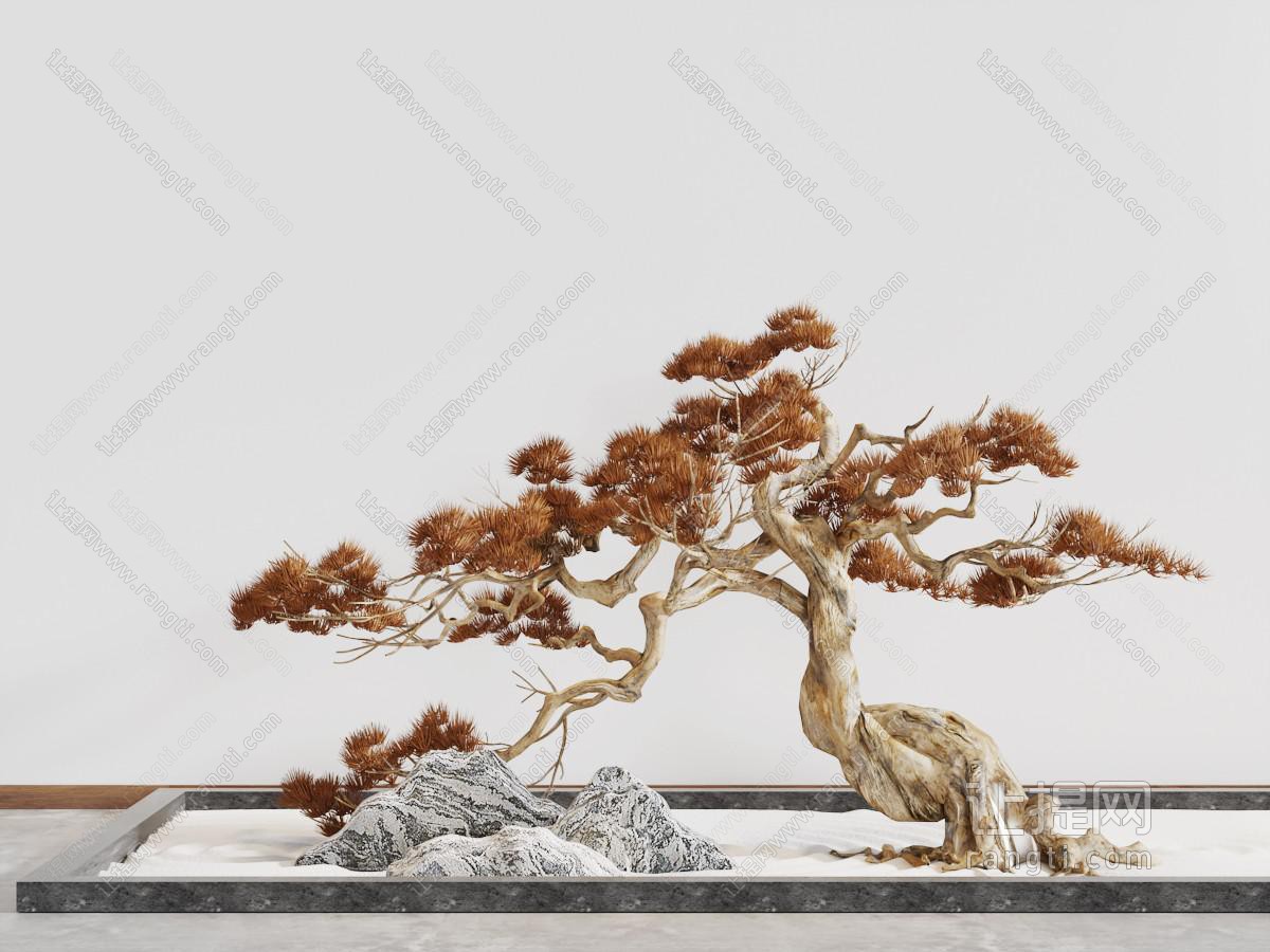 中式花坛松树石头景观园艺小品