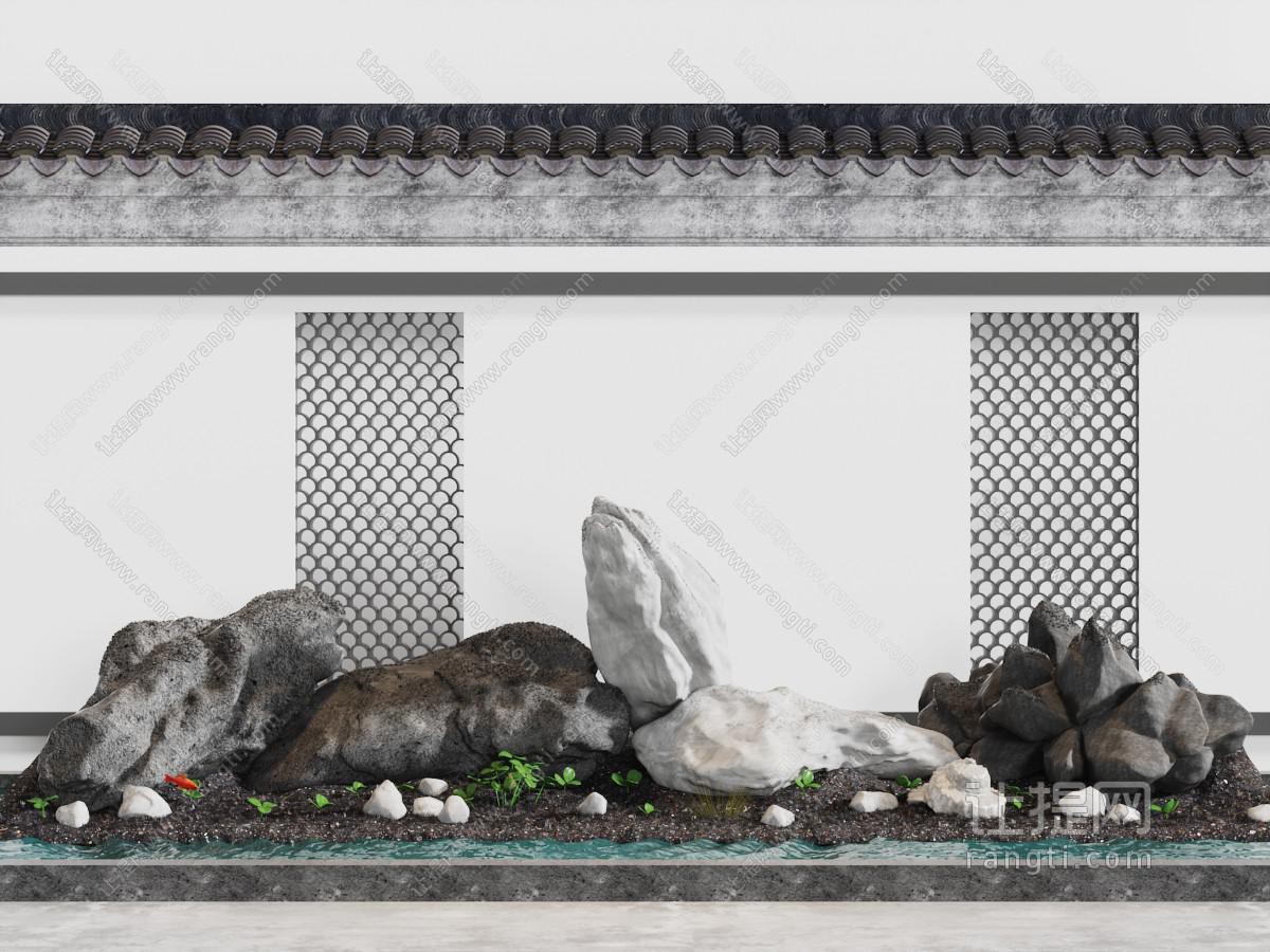 中式庭院假山石头水池园艺小品