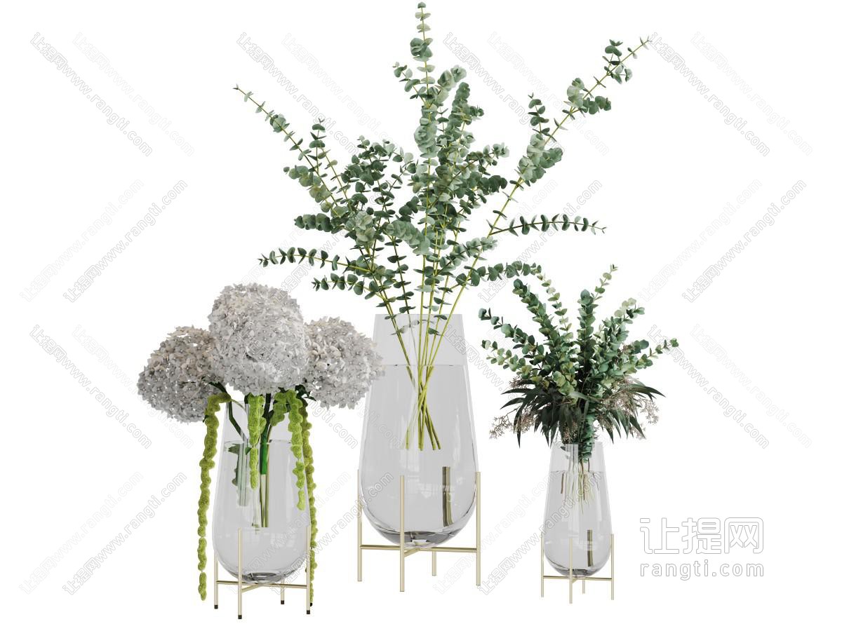 现代透明玻璃花瓶花卉