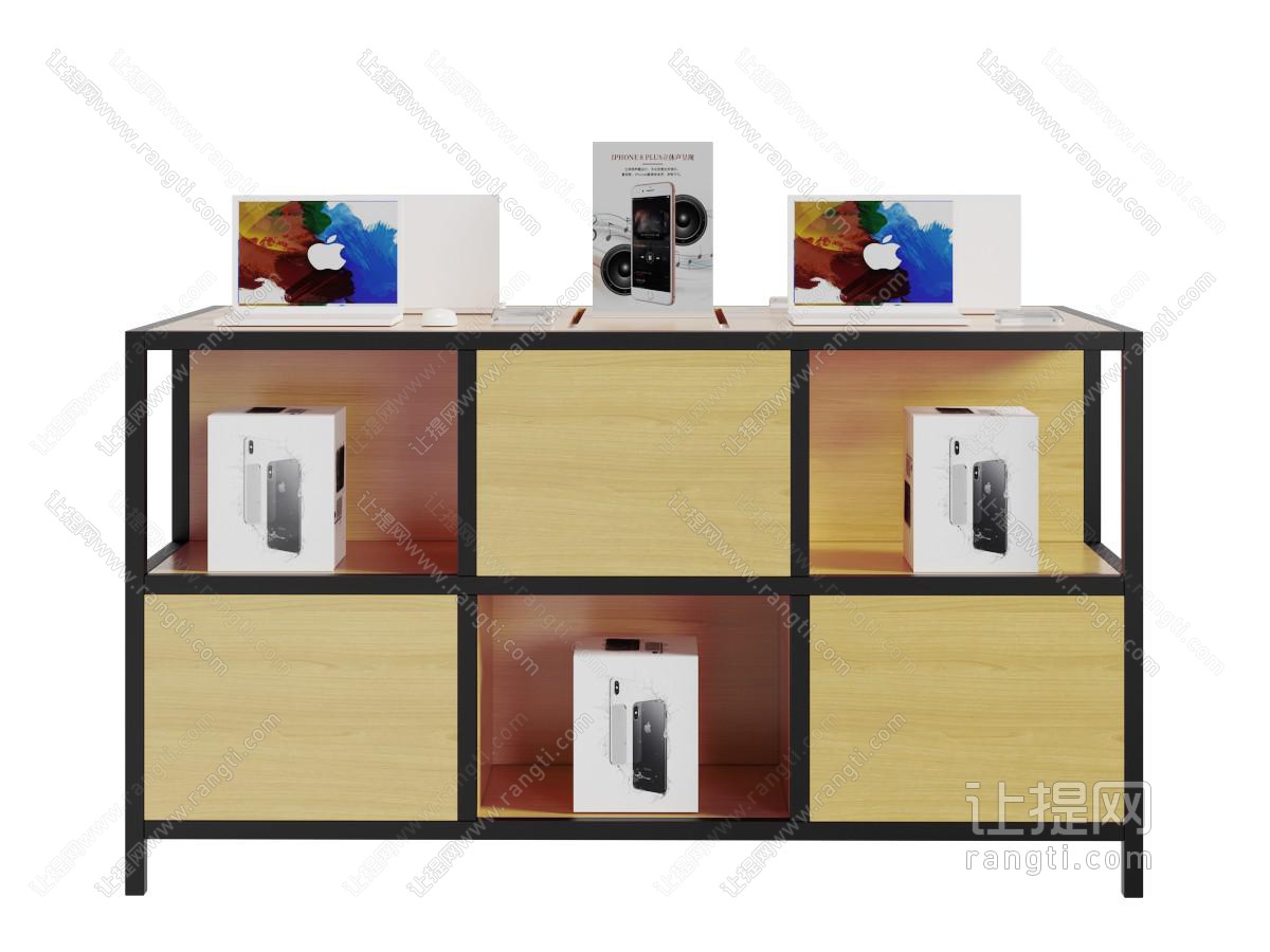 现代黑色金属架实木格的装饰展柜