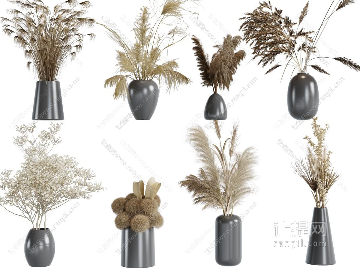 现代黑色陶瓷花瓶芦苇花