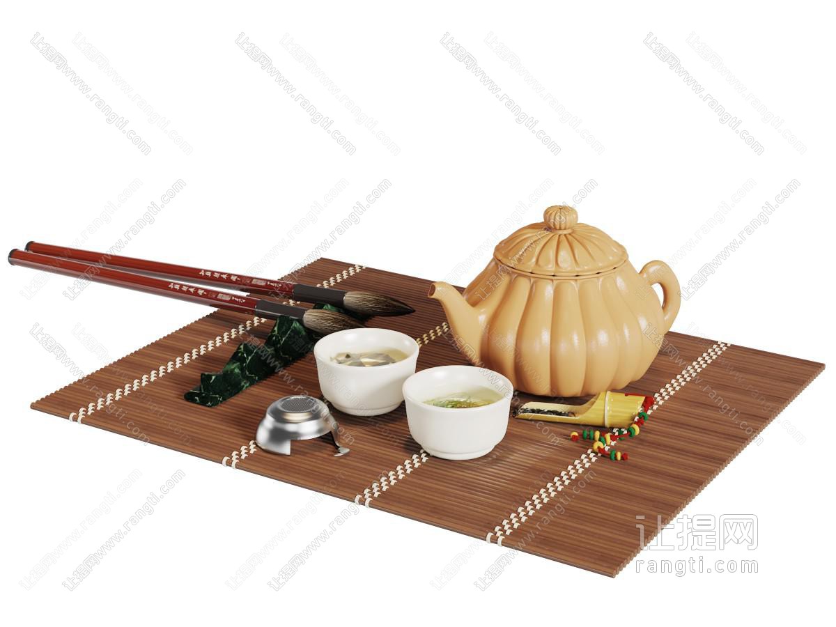中式南瓜造型的茶壶茶杯毛笔