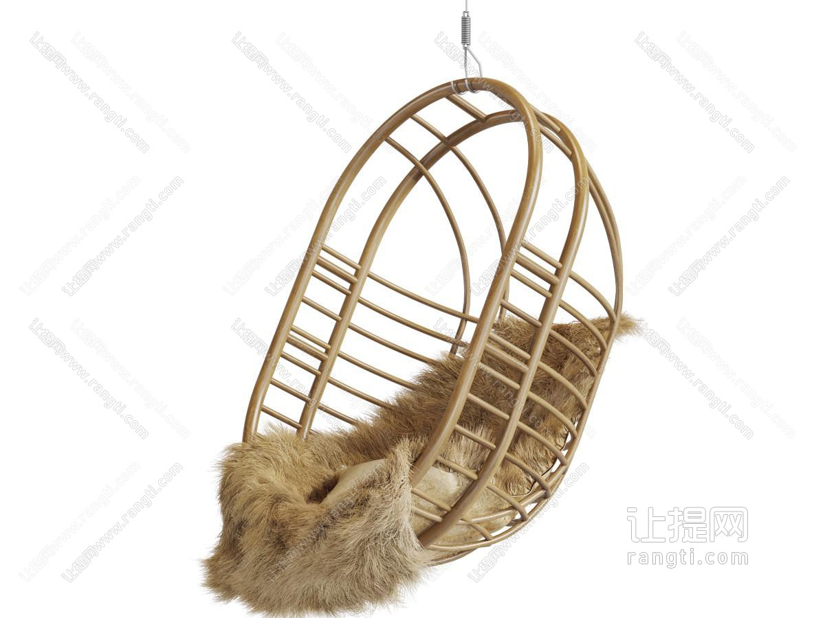 东南亚藤编装饰皮毛的吊椅