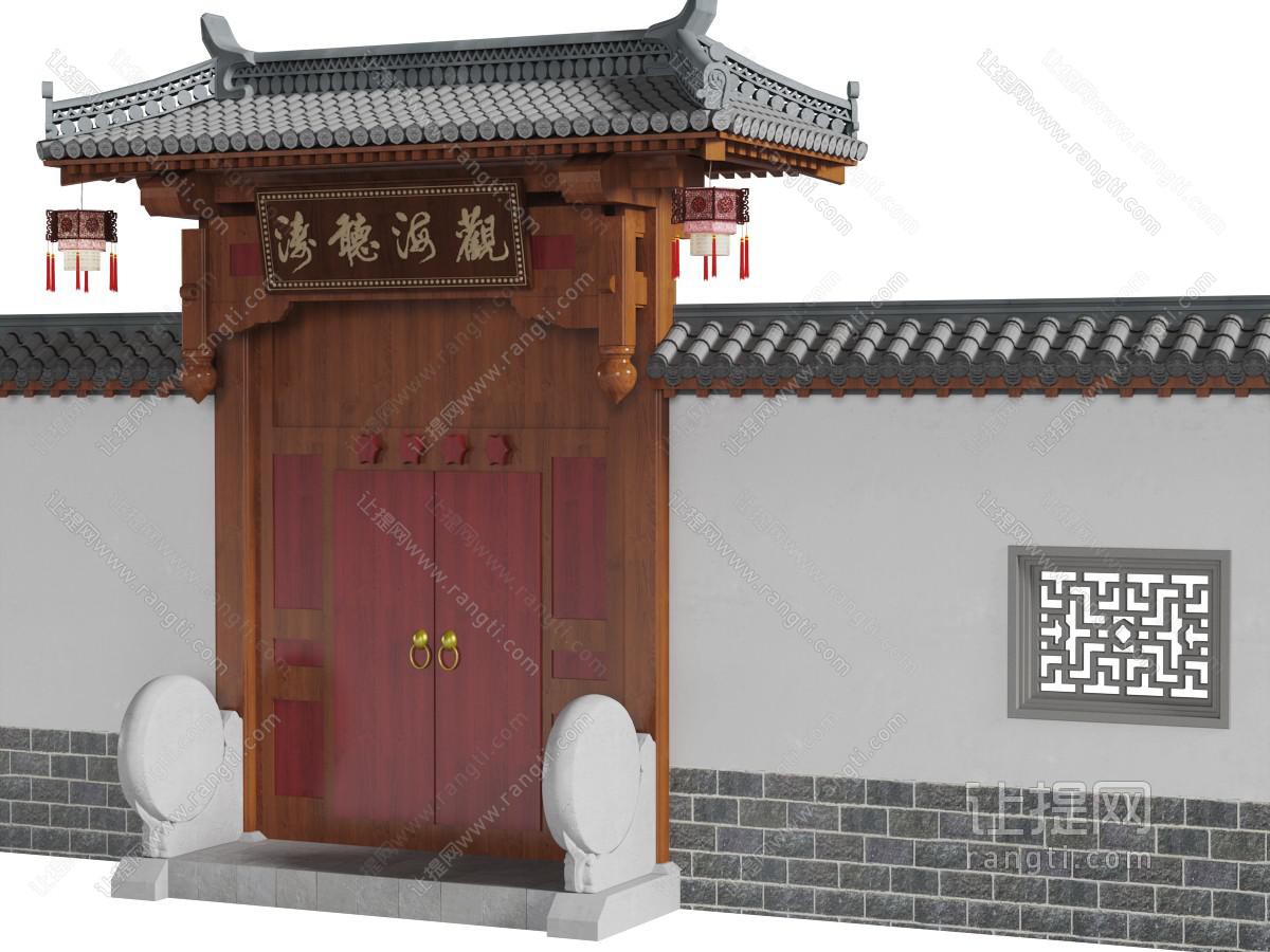 中式仿古建筑带屋檐的大门