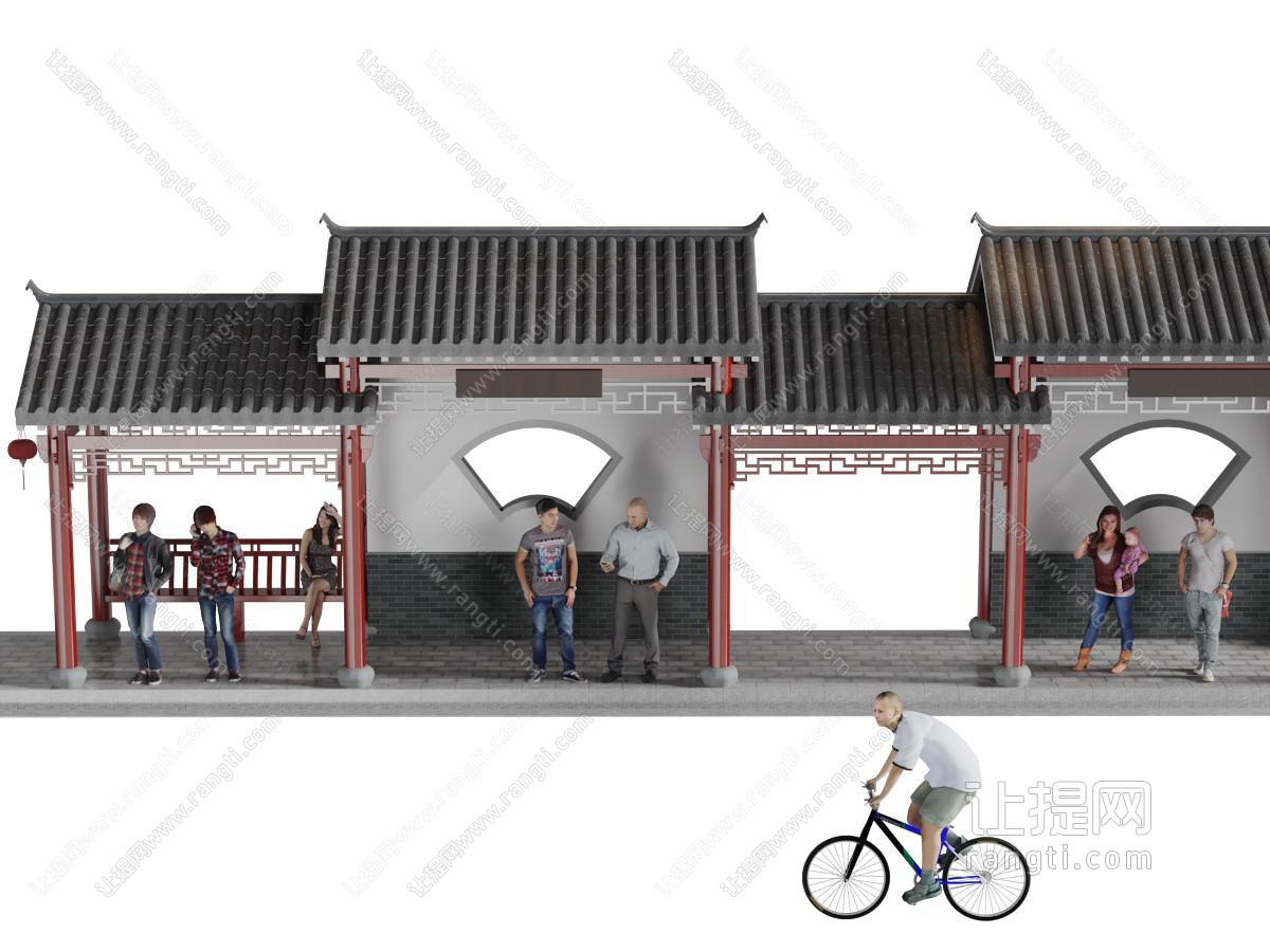 中式仿古建筑凉亭公交站台