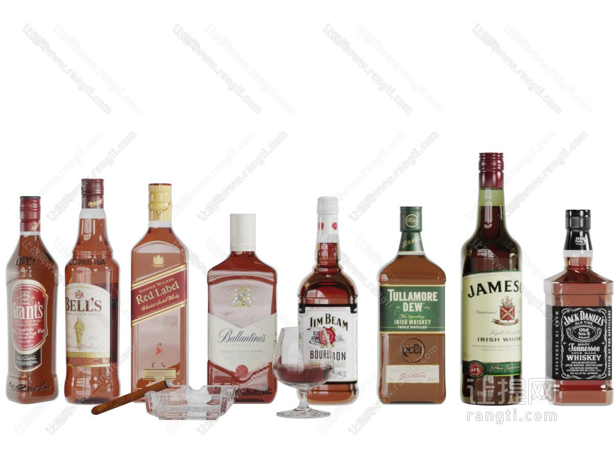 方形圆形的酒瓶酒杯