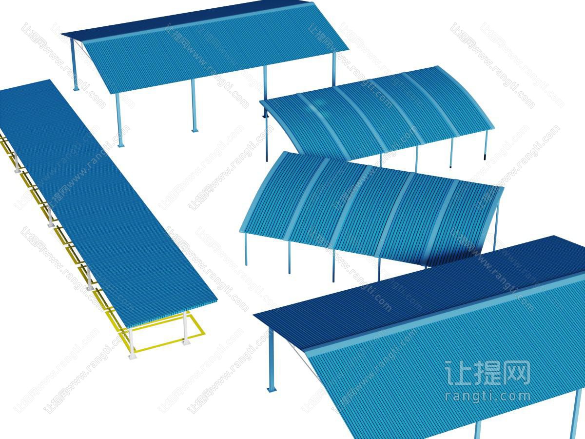 现代蓝色停车棚雨棚遮阳棚