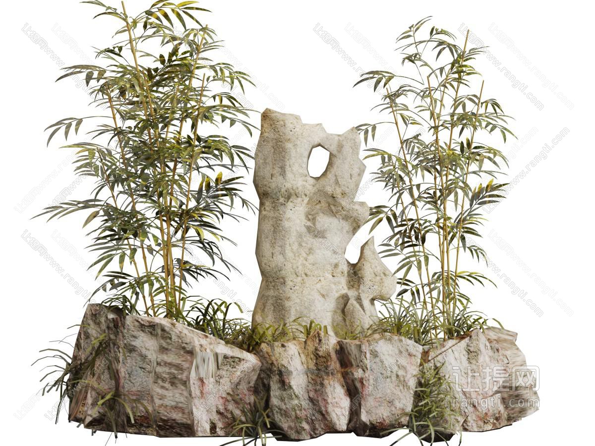 中式假山石头竹子景观园艺小品