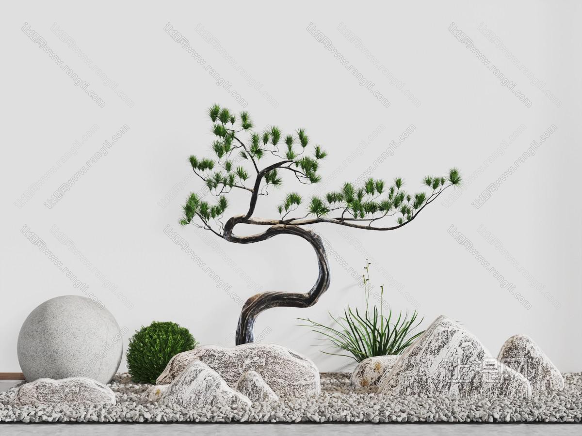 中式松树石头景观园艺小品