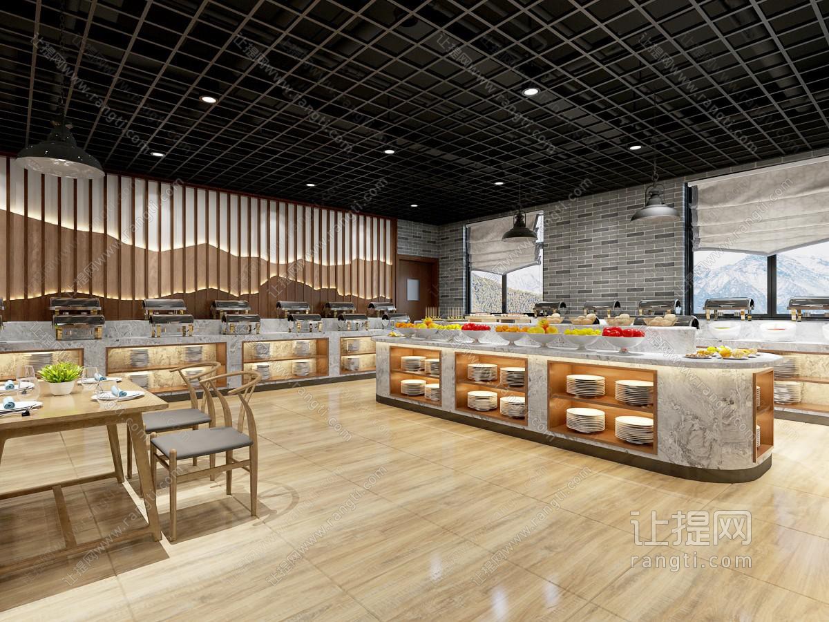 新中式饭店餐馆自助餐就餐区