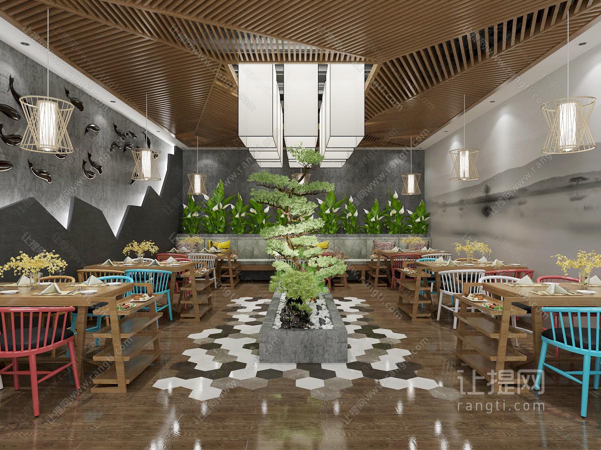 新中式饭店餐馆就餐区