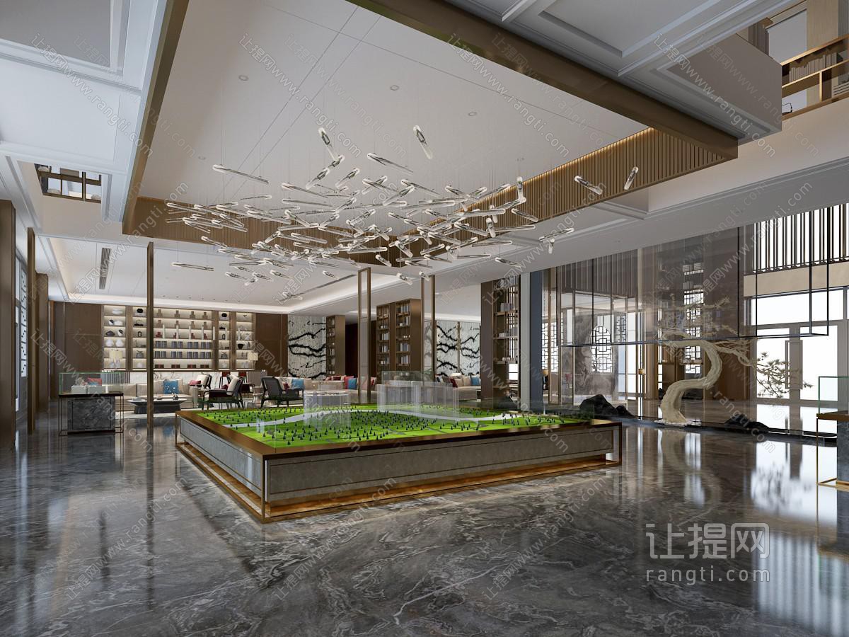 新中式售楼处大堂接待区沙盘