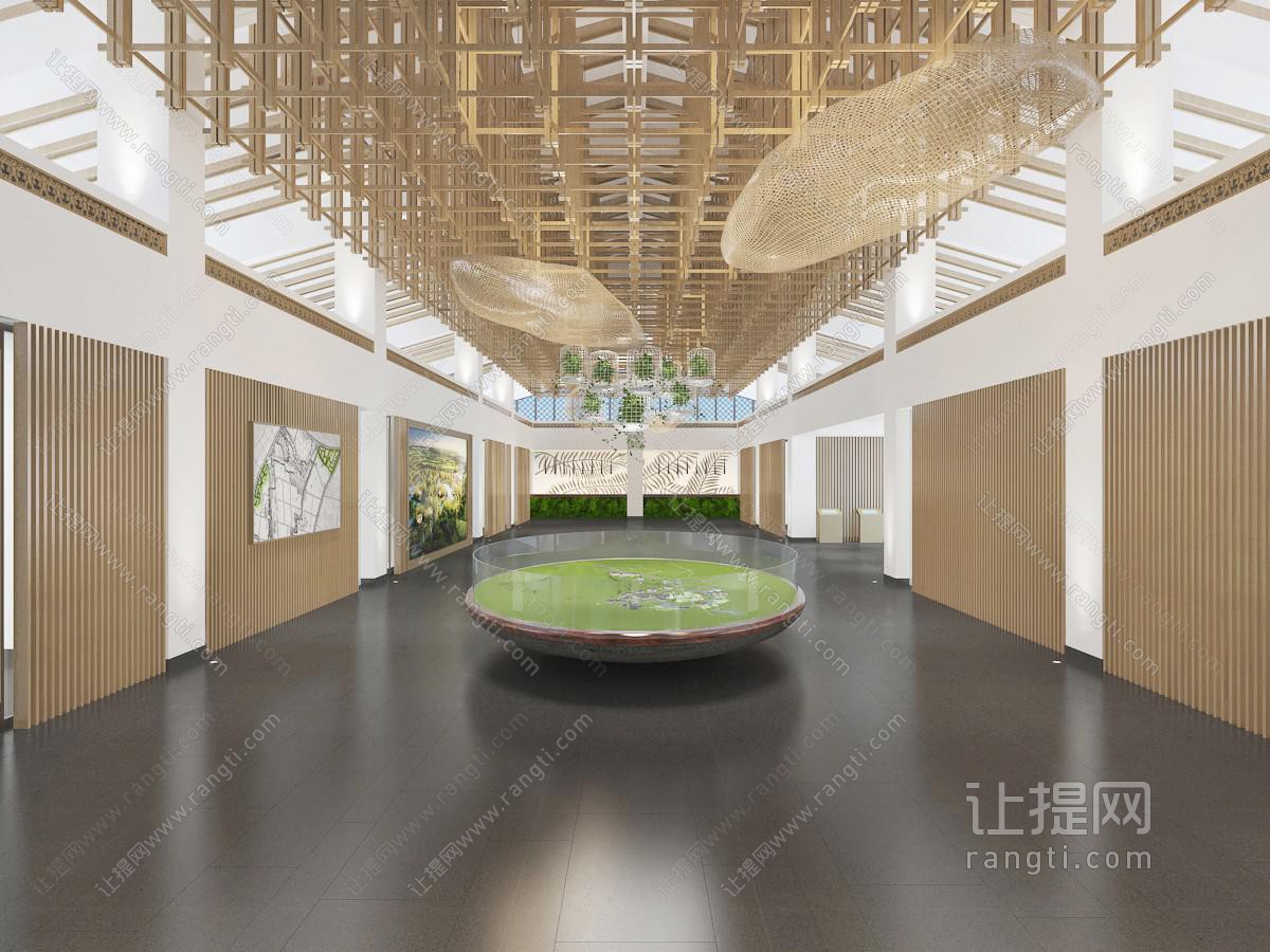 现代售楼处大堂前台接待区沙盘