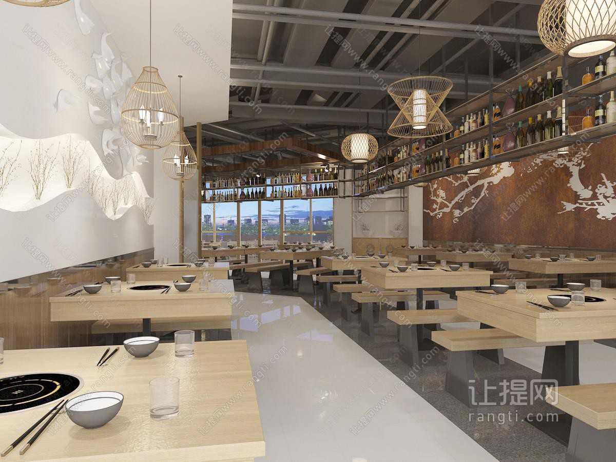 新中式饭店餐馆火锅店就餐区