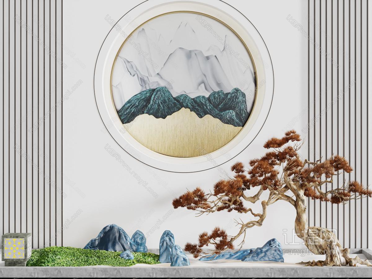 中式松树石头景观园艺小品