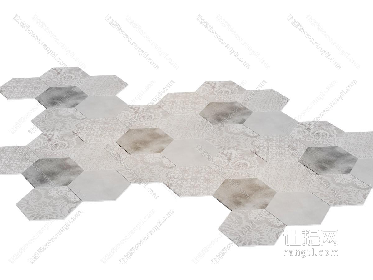 现代六边形拼接瓷砖地面拼花