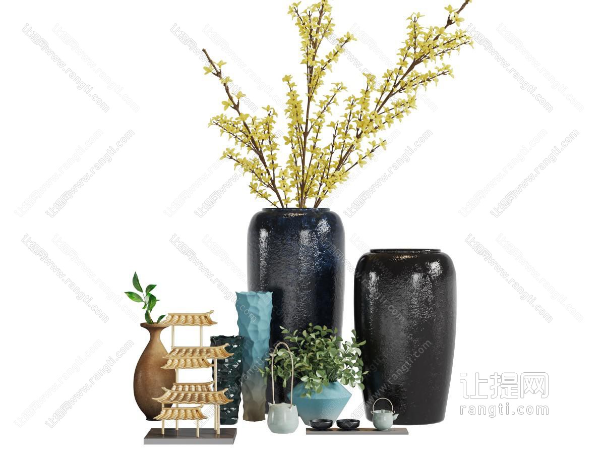中式陶瓷花瓶花卉摆件组合