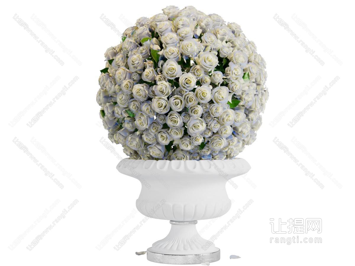 欧式户外白色雕花花盆玫瑰花
