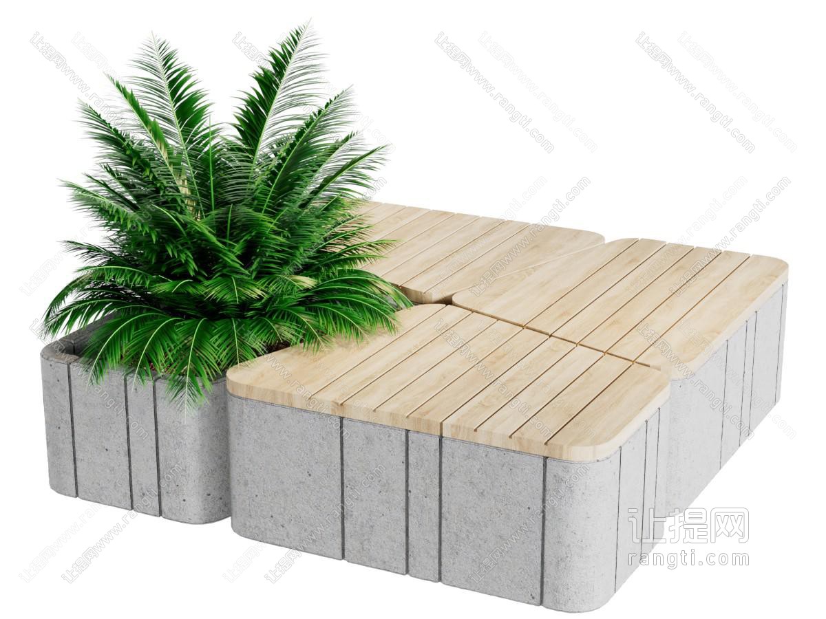 现代装饰盆景植物的公共椅子
