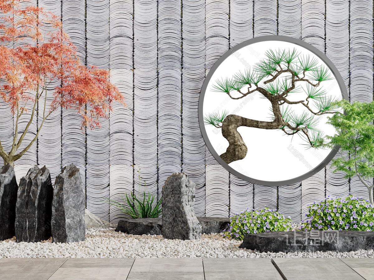 中式石头植物景观园艺小品