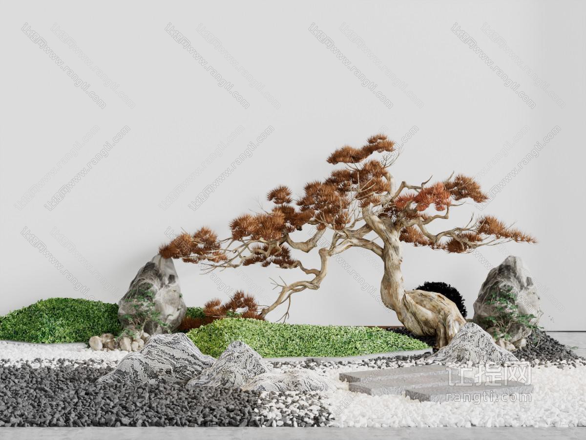 中式松树假山石头景观园艺小品