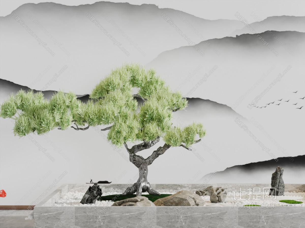 中式松树景观园艺小品