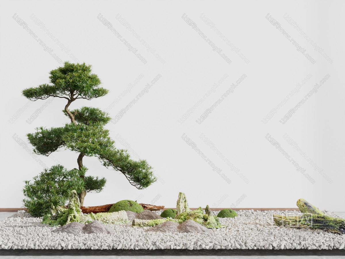 中式松树石头景观园艺小品