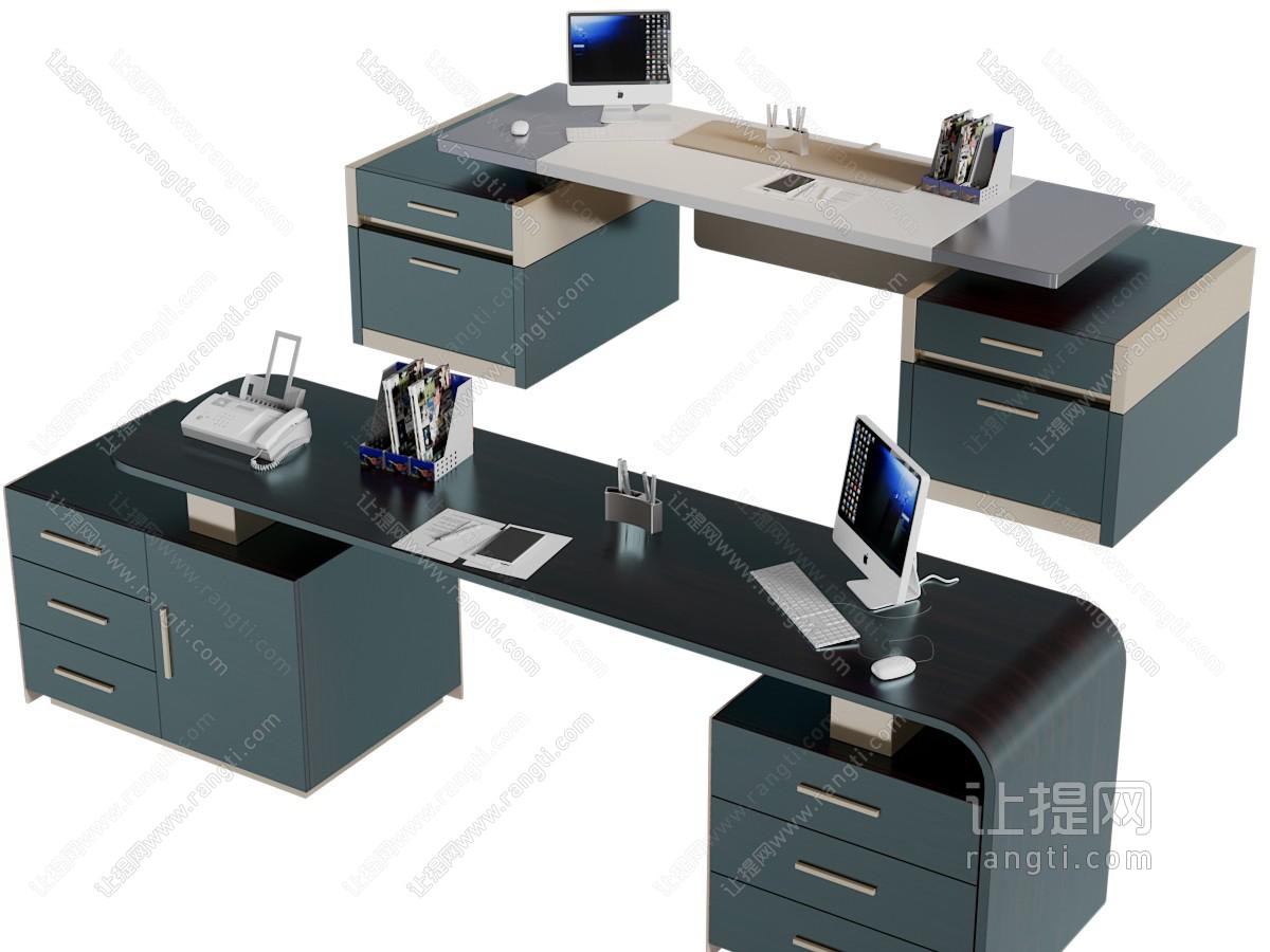 现代复古绿色老板台办公桌