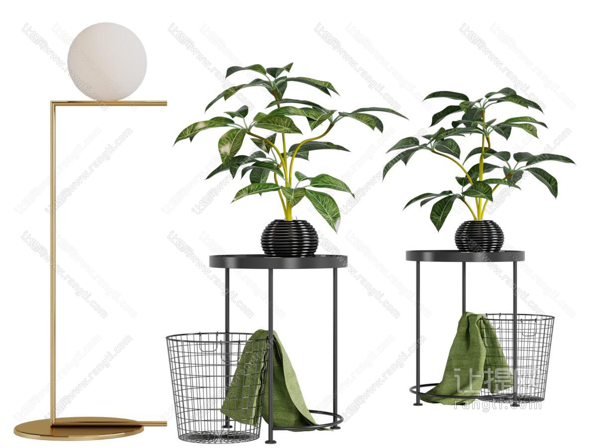 现代落地灯收纳筐边几